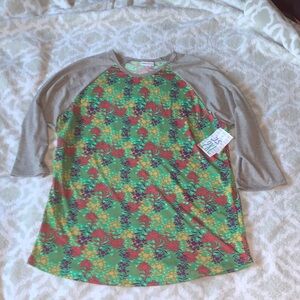 LuLaRoe Gray and Teal Floral Randy Top 2XL